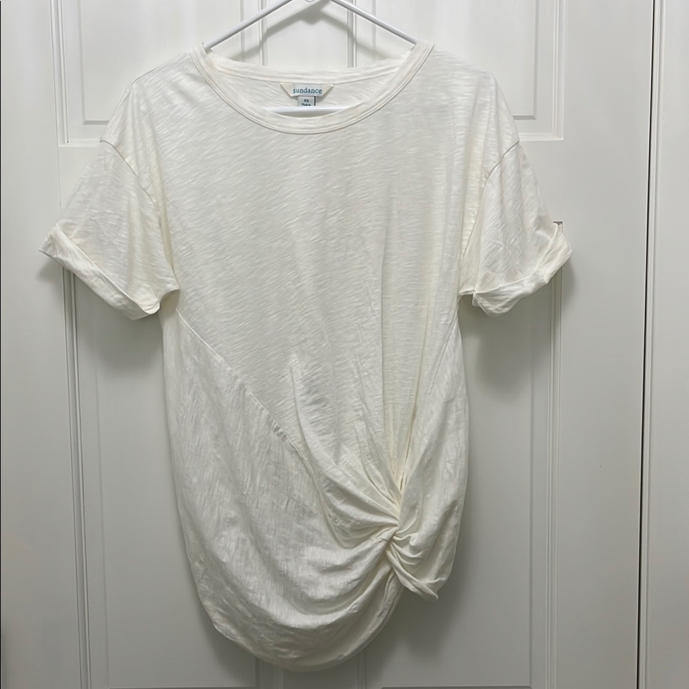 Sundance 100% Cotton Relaxed White Tie Front Short Sleeve Tee - Size XS